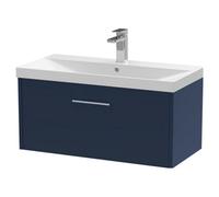 Balterley Winshill Contemporary 1 Drawer Wall Hung Vanity Unit With Thin Edge Basin, Dark Blue, 800mm