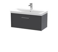 Winshill Contemporary 1 Drawer Wall Hung Vanity Unit with Thin Edge Basin, Woodgrain Dark Grey, 800mm