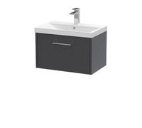 Balterley Winshill Contemporary 1 Drawer Wall Hung Vanity Unit With Thin Edge Basin, Woodgrain Dark Grey, 600mm