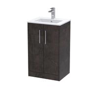 Winshill Contemporary 2 Door Floor Standing Vanity Unit with Minimalist Basin, Metallic Slate, 500mm