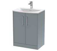 Balterley Winshill Contemporary 2 Door Floor Standing Vanity Unit With Curved Basin, Grey, 600mm
