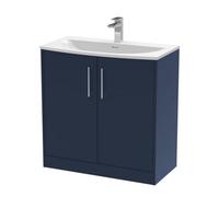 Balterley Winshill Contemporary 2 Door Floor Standing Vanity Unit With Curved Basin, Dark Blue, 800mm