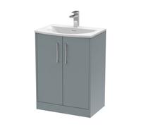 Balterley Winshill Contemporary 2 Door Floor Standing Vanity Unit With Curved Basin, Grey, 600mm