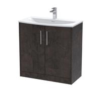 Balterley Winshill Contemporary 2 Door Floor Standing Vanity Unit With Curved Basin, Metallic Slate, 800mm