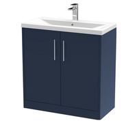Balterley Winshill Contemporary 2 Door Floor Standing Vanity Unit With Mid-Edge Basin, Dark Blue, 800mm