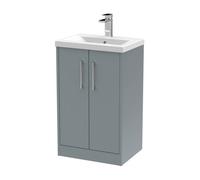 Winshill Contemporary 2 Door Floor Standing Vanity Unit with Mid-Edge Basin, Grey, 500mm
