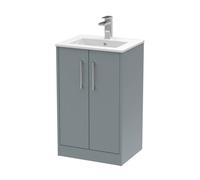 Winshill Contemporary 2 Door Floor Standing Vanity Unit with Minimalist Basin, Grey, 500mm