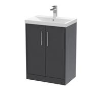 Balterley Winshill Contemporary 2 Door Floor Standing Vanity Unit With Thin Edge Basin, Woodgrain Dark Grey, 600mm