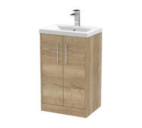 Winshill Contemporary 2 Door Floor Standing Vanity Unit with Mid-Edge Basin, Light Oak, 500mm