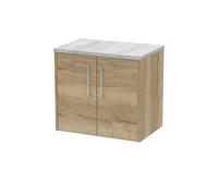Winshill Contemporary 2 Door Wall Hung Vanity Unit with Laminate Worktop, Light Oak, 600mm