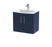Balterley Winshill Contemporary 2 Door Wall Hung Vanity Unit With Curved Basin, Dark Blue, 600mm