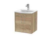 Balterley Winshill Contemporary 2 Door Wall Hung Vanity Unit With Curved Basin, Light Oak, 500mm
