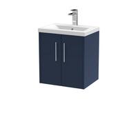 Balterley Winshill Contemporary 2 Door Wall Hung Vanity Unit With Mid-Edge Basin, Dark Blue, 500mm