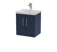 Balterley Winshill Contemporary 2 Door Wall Hung Vanity Unit With Thin Edge Basin, Dark Blue, 500mm