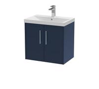 Balterley Winshill Contemporary 2 Door Wall Hung Vanity Unit With Thin Edge Basin, Dark Blue, 600mm