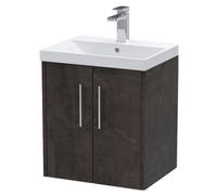 Balterley Winshill Contemporary 2 Door Wall Hung Vanity Unit With Thin Edge Basin, Metallic Slate, 500mm
