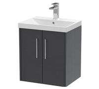 Winshill Contemporary 2 Door Wall Hung Vanity Unit with Thin Edge Basin, Woodgrain Dark Grey, 500mm