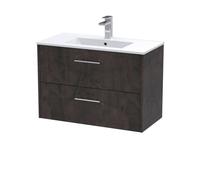 Balterley Winshill Contemporary 2 Drawer Wall Hung Vanity Unit With Minimalist Basin, Metallic Slate, 800mm