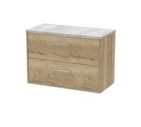 Winshill Contemporary 2 Drawer Wall Hung Vanity Unit with Laminate Worktop, Light Oak, 800mm