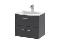 Balterley Winshill Contemporary 2 Drawer Wall Hung Vanity Unit With Curved Basin, Woodgrain Dark Grey, 600mm