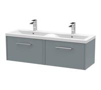 Balterley Winshill Contemporary 2 Drawer Wall Hung Vanity Unit With Double Basin, Grey, 1200mm