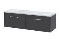 Balterley Winshill Contemporary 2 Drawer Wall Hung Vanity Unit With Laminate Worktop, Woodgrain Dark Grey, 1200mm