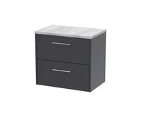 Balterley Winshill Contemporary 2 Drawer Wall Hung Vanity Unit With Laminate Worktop, Woodgrain Dark Grey, 600mm