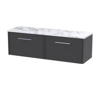Balterley Winshill Contemporary 2 Drawer Wall Hung Vanity Unit With Laminate Worktop, Woodgrain Dark Grey, 1200mm