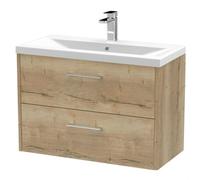 Balterley Winshill Contemporary 2 Drawer Wall Hung Vanity Unit With Mid-Edge Basin, Light Oak, 800mm