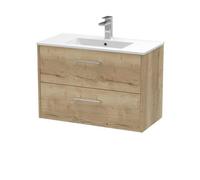 Balterley Winshill Contemporary 2 Drawer Wall Hung Vanity Unit With Minimalist Basin, Light Oak, 800mm