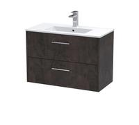 Winshill Contemporary 2 Drawer Wall Hung Vanity Unit with Minimalist Basin, Metallic Slate, 800mm