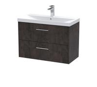 Winshill Contemporary 2 Drawer Wall Hung Vanity Unit with Thin Edge Basin, Metallic Slate, 800mm