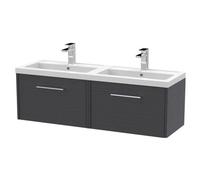 Winshill Contemporary 2 Drawer Wall Hung Vanity Unit with Thin Edge Basin, Woodgrain Dark Grey, 1200mm