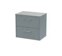 Winshill Contemporary 2 Drawer Wall Hung Vanity Unit with Worktop, Grey, 600mm