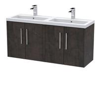 Winshill Contemporary 4 Door Wall Hung Vanity Unit with Double Basin, Metallic Slate, 1200mm