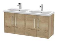Winshill Contemporary 4 Door Wall Hung Vanity Unit with Thin Edge Basin, Light Oak, 1200mm