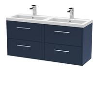 Balterley Winshill Contemporary 4 Drawer Wall Hung Vanity Unit With Double Basin, Dark Blue, 1200mm