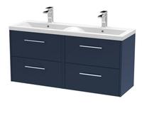 Balterley Winshill Contemporary 4 Drawer Wall Hung Vanity Unit With Double Basin, Dark Blue, 1200mm