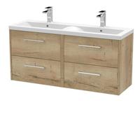 Balterley Winshill Contemporary 4 Drawer Wall Hung Vanity Unit With Double Basin, Light Oak, 1200mm