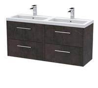 Winshill Contemporary 4 Drawer Wall Hung Vanity Unit with Double Basin, Metallic Slate, 1200mm