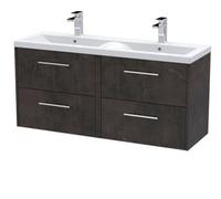 Balterley Winshill Contemporary 4 Drawer Wall Hung Vanity Unit With Double Basin, Metallic Slate, 1200mm