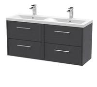 Balterley Winshill Contemporary 4 Drawer Wall Hung Vanity Unit With Double Basin, Woodgrain Dark Grey, 1200mm