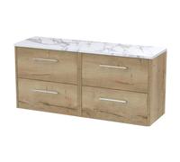 Balterley Winshill Contemporary 4 Drawer Wall Hung Vanity Unit With Laminate Worktop, Light Oak, 1200mm