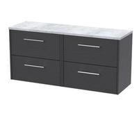 Balterley Winshill Contemporary 4 Drawer Wall Hung Vanity Unit With Laminate Worktop, Woodgrain Dark Grey, 1200mm