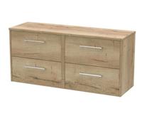 Balterley Winshill Contemporary 4 Drawer Wall Hung Vanity Unit With Worktop, Light Oak, 1200mm