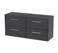 Balterley Winshill Contemporary 4 Drawer Wall Hung Vanity Unit With Worktop, Woodgrain Dark Grey, 1200mm