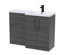 Balterley Woodgrain Anthracite Bathroom Vanity Unit with Basin & WC, Black Handles, Right Hand, 1100mm x 390mm