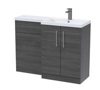 Balterley Woodgrain Anthracite Bathroom Vanity Unit with Basin & WC, Brushed Pewter Handles, Right Hand, 1100mm x 390mm