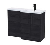 Balterley Woodgrain Black Bathroom Vanity Unit with Basin & WC, Black Handles, Right Hand, 1100mm x 390mm