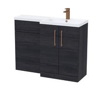 Balterley Woodgrain Black Bathroom Vanity Unit with Basin & WC, Brushed Bronze Handles, Right Hand, 1100mm x 390mm